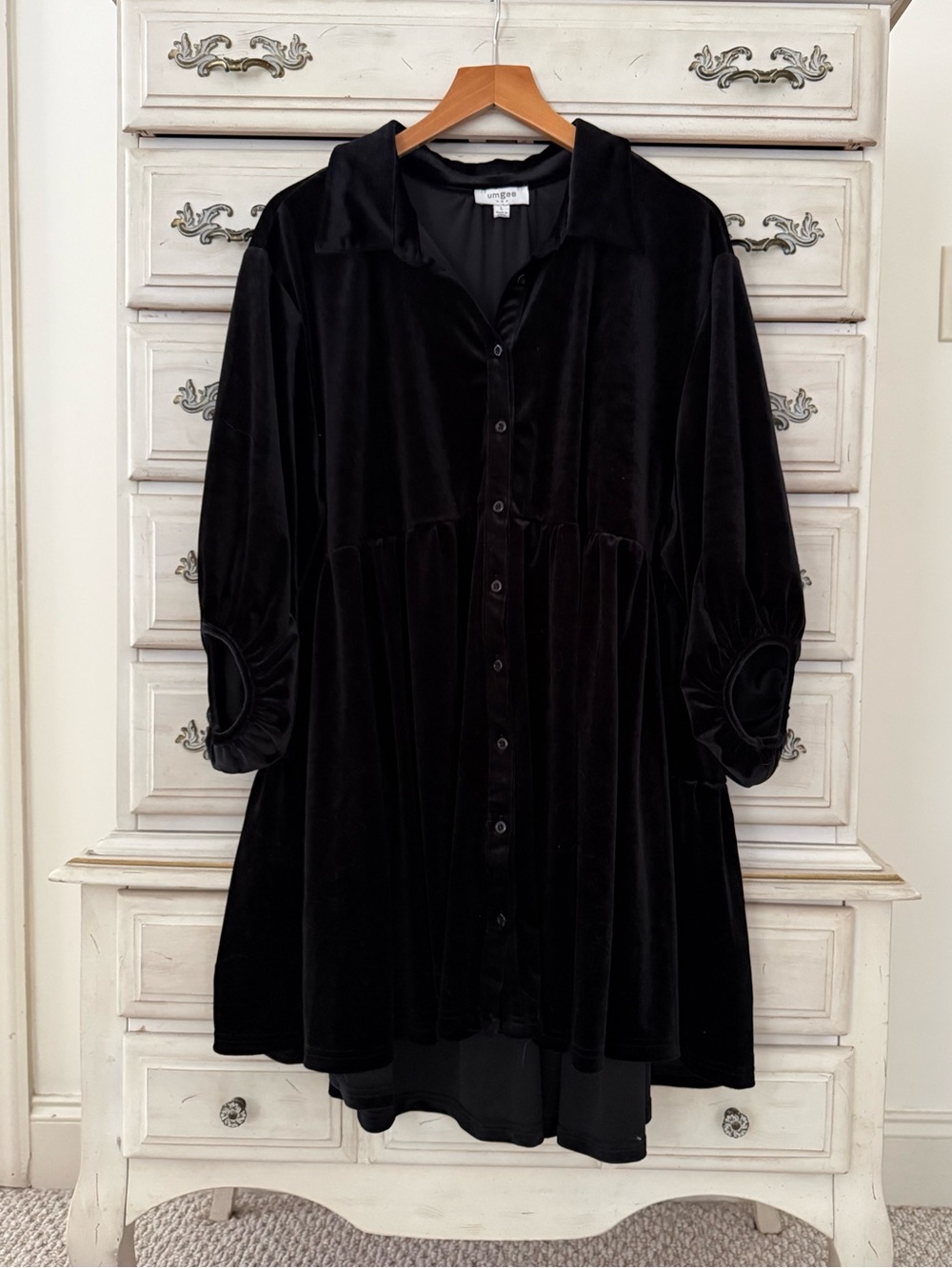 Umgee Black Velvet Button Shirt Tunic